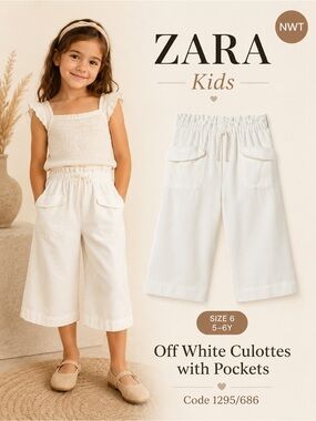 Zara Kids Off White Culottes with Pockets NWT Size 6